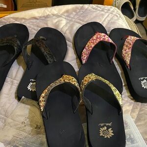 Yellow Box 3 Pair of Sequined Flip Flops - Sz 8 Excellent condition
